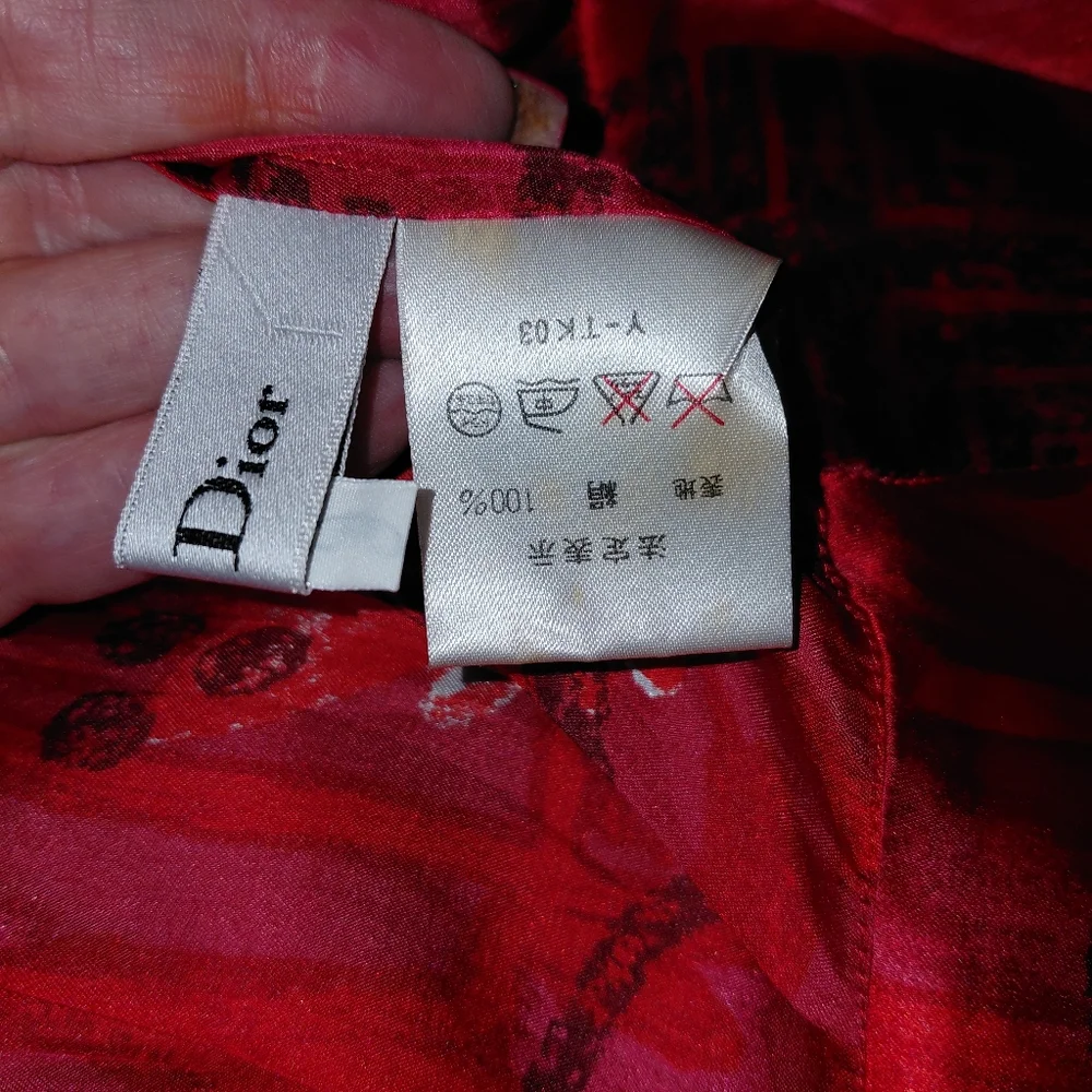 Christian Dior Long Sleeve Red Multi Silk  blouse M - Picture 6 of 9